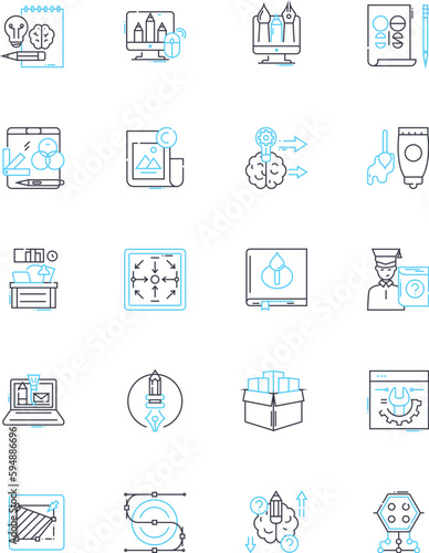 Conceptual art linear icons set. Philosophy, Abstraction, Expression, Perception, Innovation, Interpretation, Minimalism line vector and concept signs. Ideology,Creativity,Provocation outline photo
