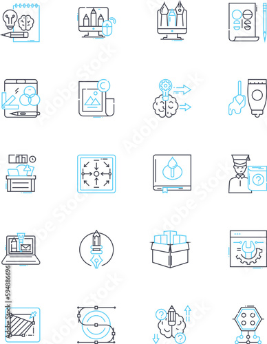 Conceptual art linear icons set. Philosophy, Abstraction, Expression, Perception, Innovation, Interpretation, Minimalism line vector and concept signs. Ideology,Creativity,Provocation outline