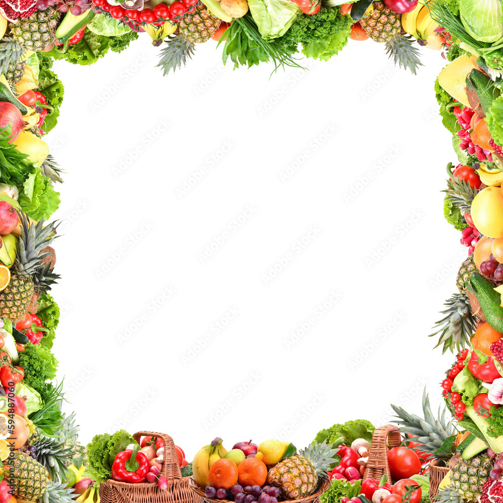 Frame fruit and vegetables isolated