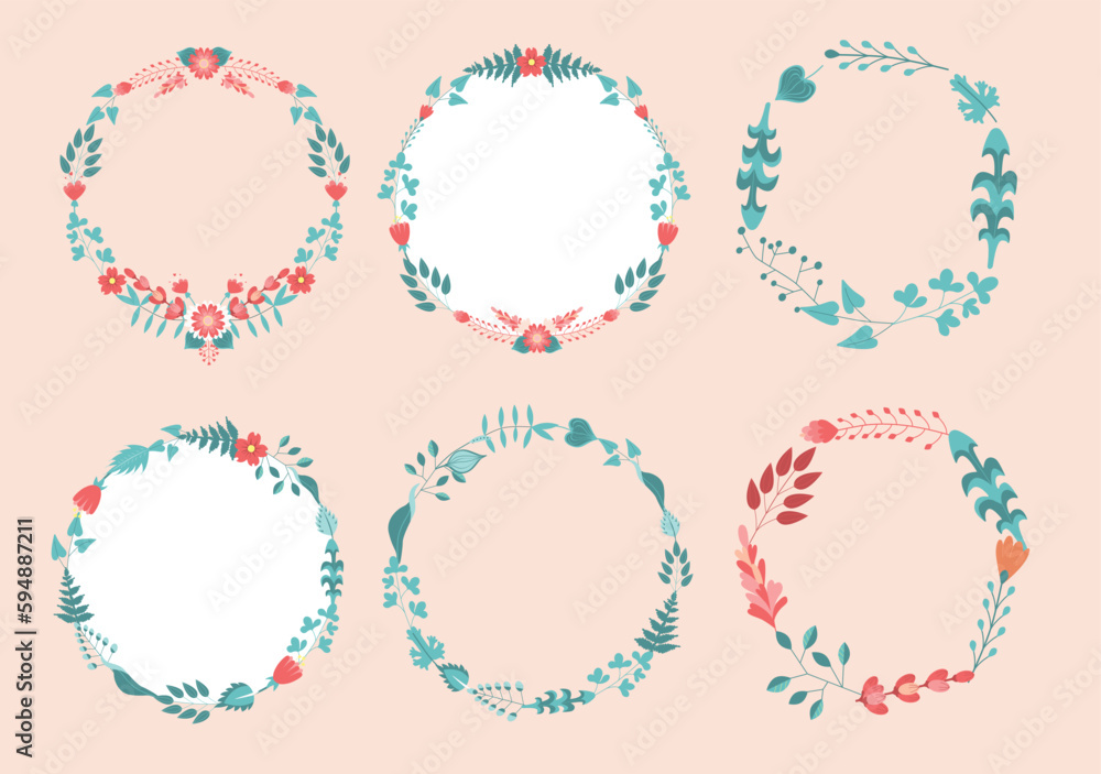 Set of Vector floral frames. Floral circle frames design elements for invitations, greeting cards, posters, blogs. Delicate branches and leaves. Set of Vector floral frames. Floral circle frames design elements for invitations, greeting cards, posters, blogs. Delicate branches and leaves.
