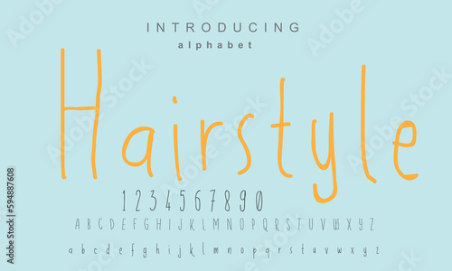 Hairstyle font. Elegant alphabet letters font and number. Classic Copper Lettering Minimal Fashion Designs. Typography fonts regular uppercase and lowercase. vector illustration