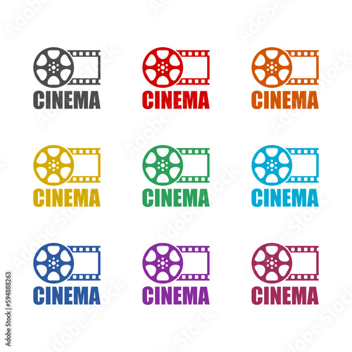 Cinema film reel icon isolated on white background. Set icons colorful