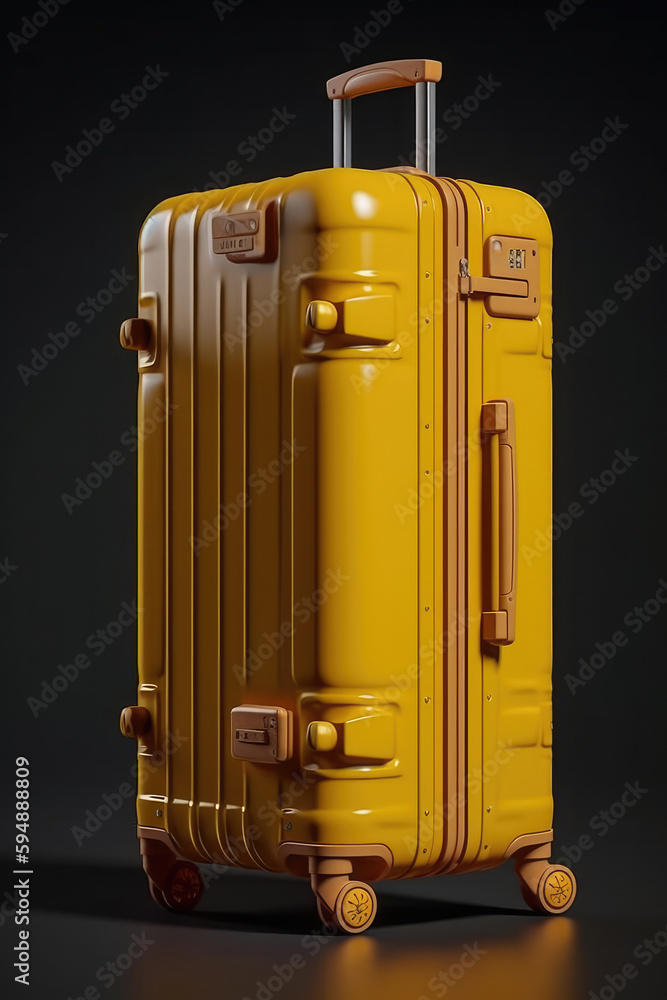 Yellow stylish suitcase on wheels, clean background created with Generative AI technology Yellow stylish suitcase on wheels, clean background created with Generative AI technology