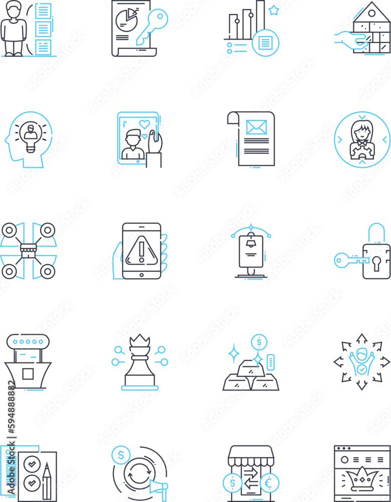Marketing linear icons set. Advertising, Analysis, Branding, Consumer, Content, Conversion, CRM line vector and concept signs. Demographics,Digital,Engagement outline illustrations