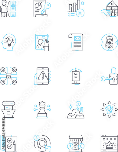 Marketing linear icons set. Advertising, Analysis, Branding, Consumer, Content, Conversion, CRM line vector and concept signs. Demographics,Digital,Engagement outline illustrations