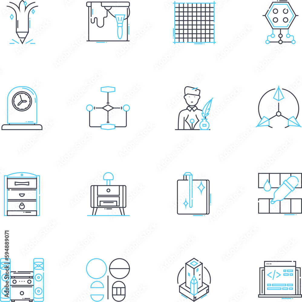 Decorative art linear icons set. Ornamentation, Aesthetics, Embellishment, Adornment, Elegance, Beauty, Sophistication line vector and concept signs. Style,Craftsmanship,Design outline illustrations Decorative art linear icons set. Ornamentation, Aesthetics, Embellishment, Adornment, Elegance, Beauty, Sophistication line vector and concept signs. Style,Craftsmanship,Design outline illustrations