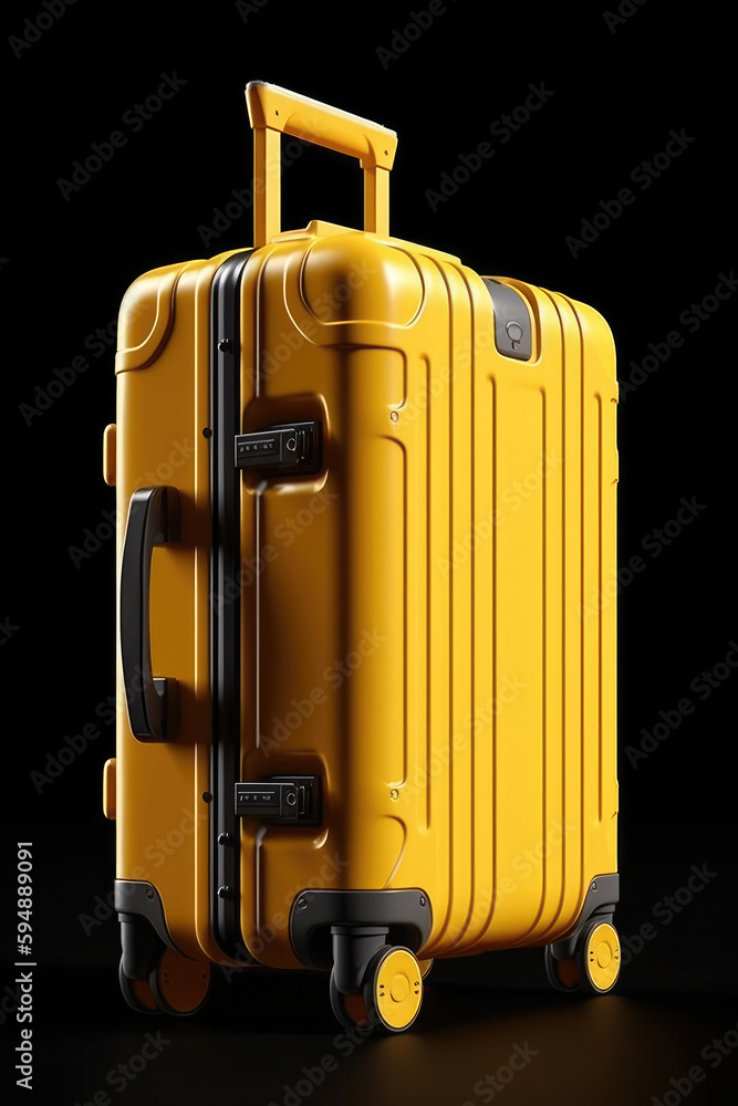 Yellow stylish suitcase on wheels, clean background created with Generative AI technology Yellow stylish suitcase on wheels, clean background created with Generative AI technology