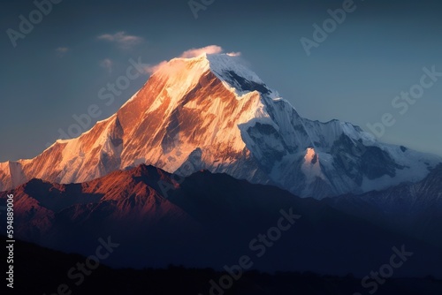 A Mountain With A Snow Covered Peak In The Background At Sunset Himalayan Peak Landscape Photography Mountains Generative AI