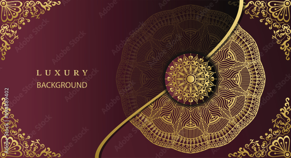 Beautiful luxury mandala design background in gold color. Decorative golden greeting card. Decoration, Decorative, Ornament, Ornamental, India, Indian, invitation, Wedding, Anniversary, Greeting card,