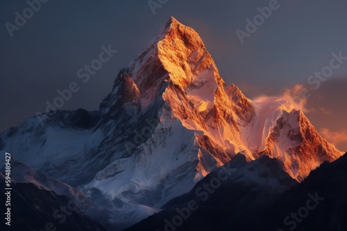 A Mountain Peak With A Sunset Light On It's Side Himalayan Peak Landscape Photography Mountains Generative AI