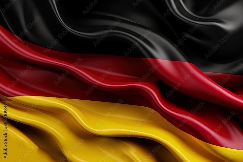 black, red, and gold background, waving the national flag of Germany, waved a highly detailed close-up. Created with Generative AI Technology