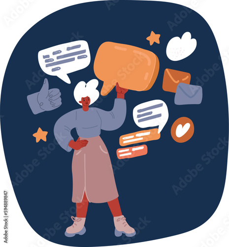 Cartoon vector illustration of blakc woman Raised hands. People diversity. Group communication of multi-ethnic and multicultural men and women. Different culture and countries. Community