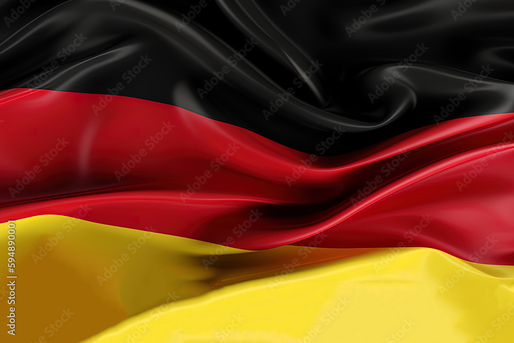 black, red, and gold background, waving the national flag of Germany, waved a highly detailed close-up. Created with Generative AI Technology