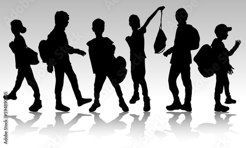 Young boy with bag silhouettes, teenager with schoolbag outline,concept,vector,illustration