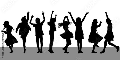 Happy beautiful girls silhouettes, free teenagers, concept vector illustration