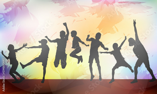 Letting Loose and Dancing Free: Vector Silhouette Illustration of a Joyful Boy Expressing Himself through Dance, Capturing the Euphoria and Emotion of Movement