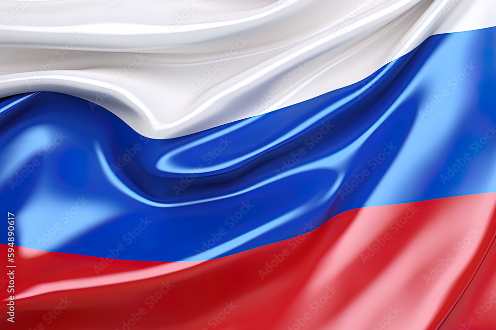 Fototapeta premium white, blue and red background, waving the national flag of Russia, waved a highly detailed close-up. Created with Generative AI Technology