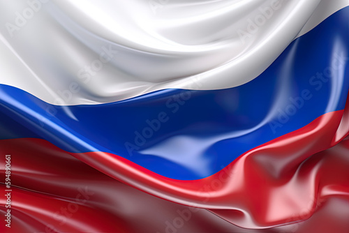 white, blue and red background, waving the national flag of Russia, waved a highly detailed close-up. Created with Generative AI Technology