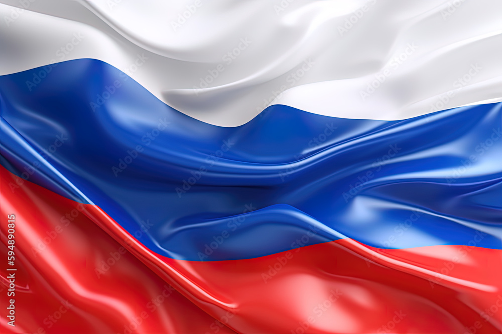 Fototapeta premium white, blue and red background, waving the national flag of Russia, waved a highly detailed close-up. Created with Generative AI Technology