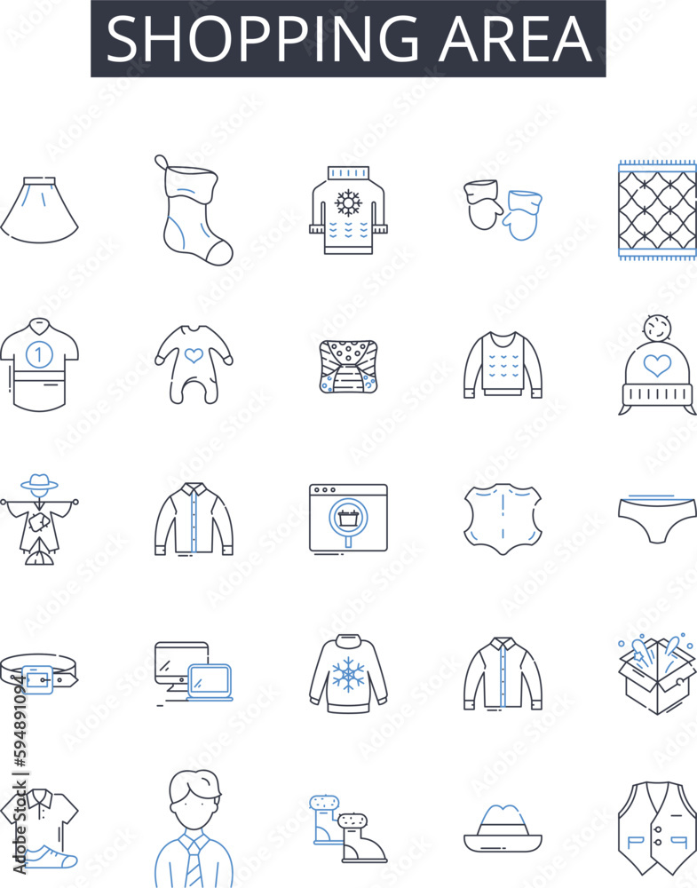 Shopping area line icons collection. Retail district, Commercial z ...