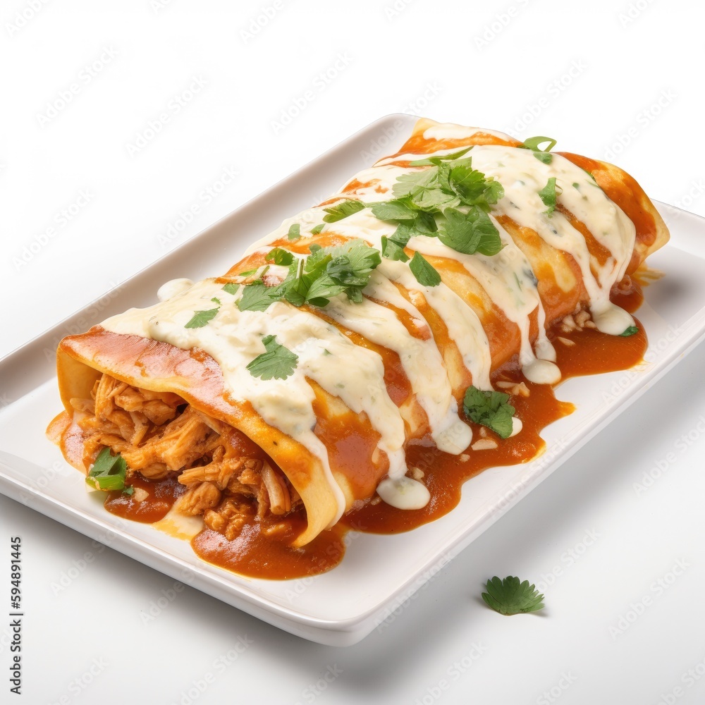 Enchiladas Isolated on White .Generative AI Enchiladas Isolated on White .Generative AI