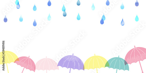 雨の日のカラフルな傘の背景イラスト