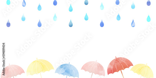 水彩風の雨の日のカラフルな傘の背景イラスト
