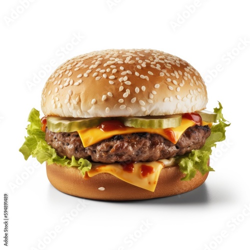 Hamburger Isolated on White .Generative AI