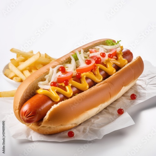 Hot Dog Isolated on White .Generative AI