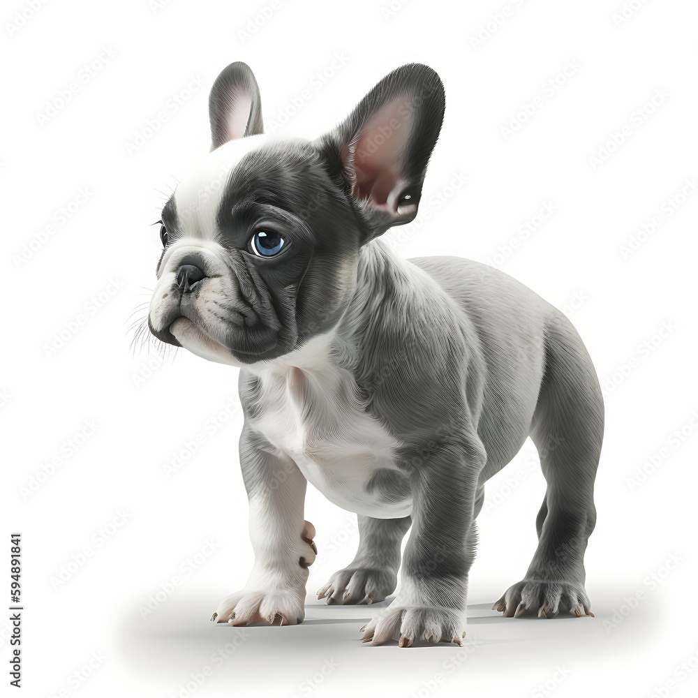 A French Bulldog Puppy, White Background 01. AI generative.