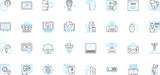 Software engineering linear icons set. Coding, Algorithms, Testing, Deployment, Documentation, Refactoring, Architecture line vector and concept signs. Integration,Debugging,Optimization outline