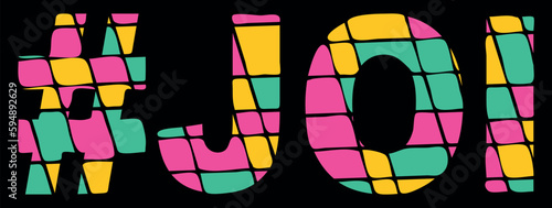JOI Hashtag. Tricolor isolated letters from contrast flowing fluid shapes. Popular Hashtag #JOI for Adult jerk off, web resources, mobile applications, t-shirts. Stock vector