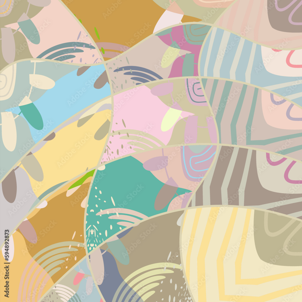 Abstract collage asymmetric pattern. Digital freehand art, grunge texture. Vector patchwork quilt background. Decorative elements, brush strokes ornament for flyer, poster, cover, textile fabric print Abstract collage asymmetric pattern. Digital freehand art, grunge texture. Vector patchwork quilt background. Decorative elements, brush strokes ornament for flyer, poster, cover, textile fabric print