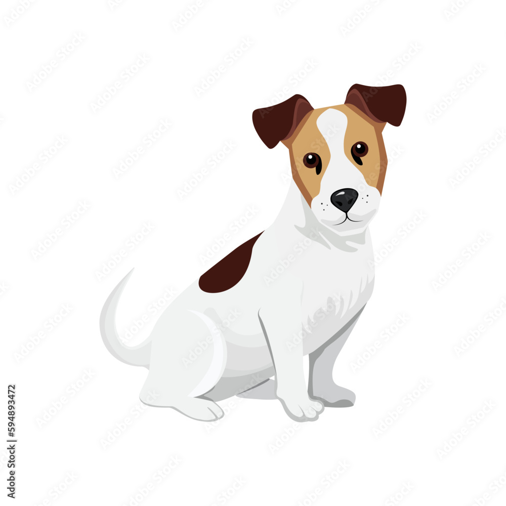 Dog. Jack Russell Terrier breed. Dog drawn in cartoon vector style. Domestic animal. Pedigree dog. Used for printing, stickers, collages, web design. Dog. Jack Russell Terrier breed. Dog drawn in cartoon vector style. Domestic animal. Pedigree dog. Used for printing, stickers, collages, web design.