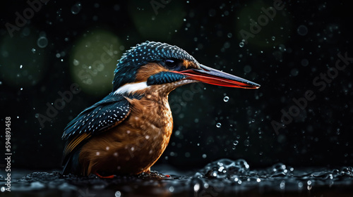 Beautiful kingfisher catching a fish in cinematic lighting and close-up zoom  generative ai