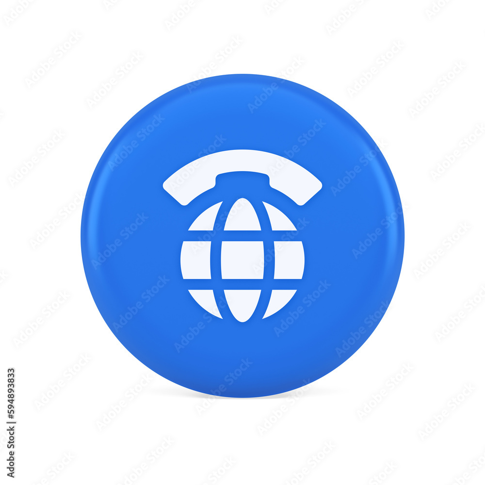 Global communication internet call connection button planet with handset 3d realistic icon Global communication internet call connection button planet with handset 3d realistic icon