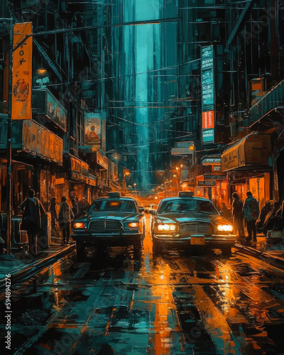 New York City street, night China Town, ai generative
