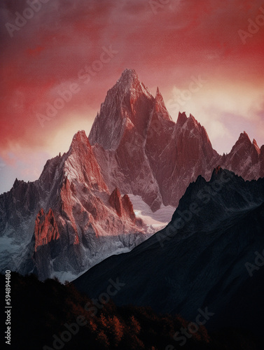 Alpine Sunset with Snowy Peak - generative AI © Uolir
