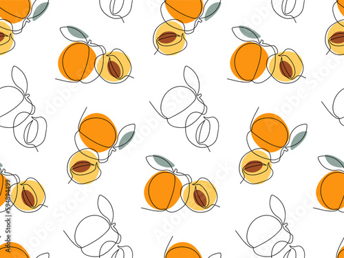 Seamless pattern with Continuous one line drawing apricot. Abstract hand drawn fruit by one line. Fruit Repeated background for menu  wallpaper  wrapping  packing  textile  scrapbooking