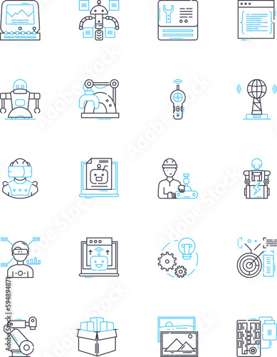 technical drawing linear icons set. Blueprint, Schematic, Drafting, Diagramming, Orthographic, Perspective, Isometric line vector and concept signs. Sketching,Engineering,CAD outline illustrations