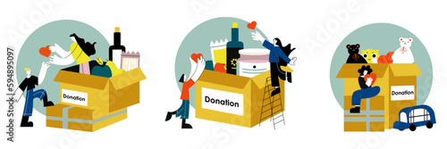 Set of cartoon characters from volunteering team support