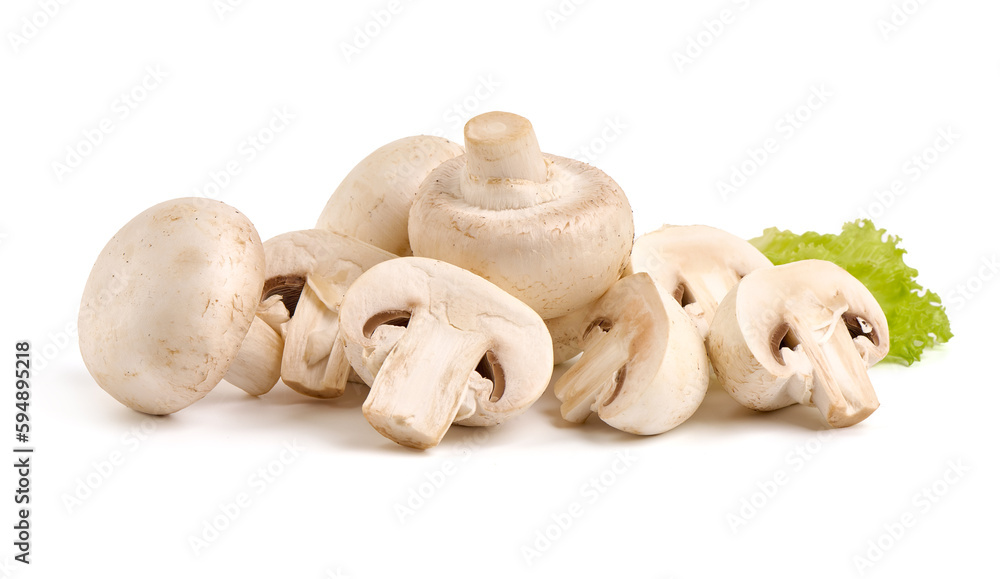 Champignons, close-up, isolated on white background. Champignons, close-up, isolated on white background.