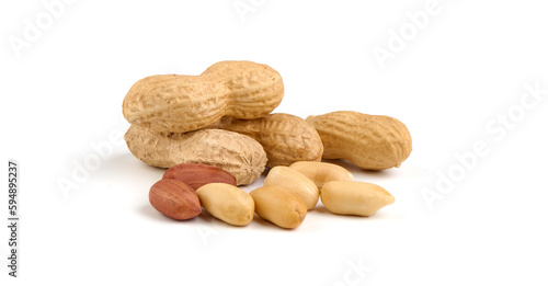 Organic peanuts in shell, isolated on white background.