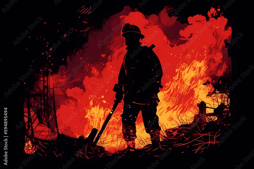 A firefighter extinguishing a blazing fire. generative AI