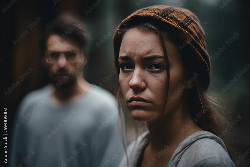 A Man And A Woman Standing Next To Each Other In The Woods Hostel Portrait Photography Homelessness Generative AI A Man And A Woman Standing Next To Each Other In The Woods Hostel Portrait Photography Homelessness Generative AI