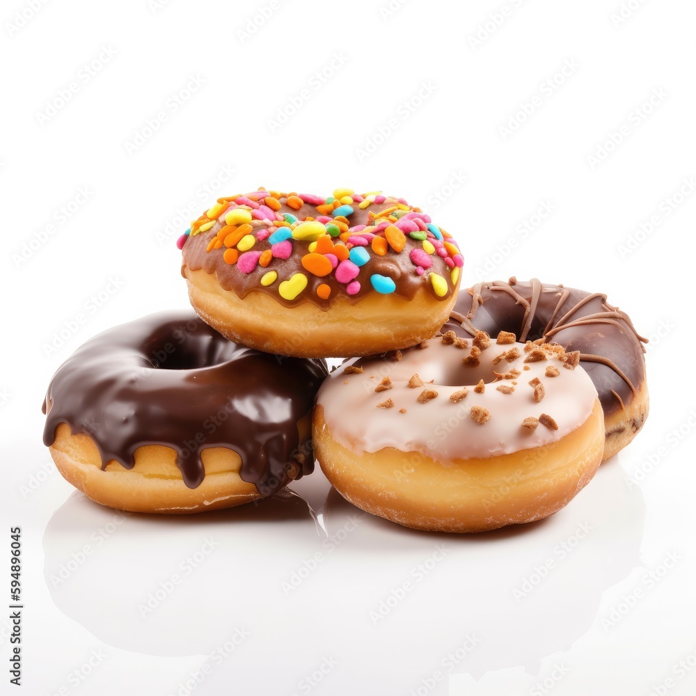 Donuts Isolated on White. Generative AI Donuts Isolated on White. Generative AI