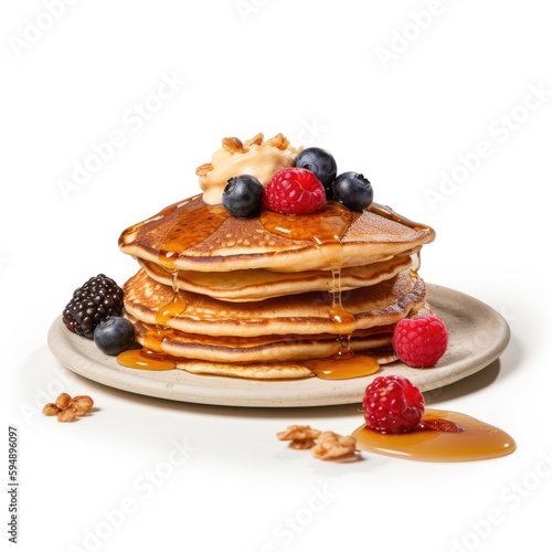 Pancakes Isolated on White. Generative AI
