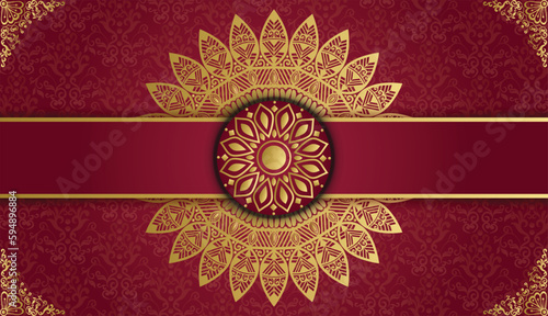Arabesque style decorative golden mandala background. Ornamental floral loyal frame, greeting and invitation card. Decoration, Decorative, Ornament, Ornamental, India, Indian,