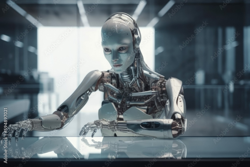 This futuristic cyborg, with humanoid features, is the perfect addition for tech-based designs. Whether it's working on a computer or other tasks, this robot is reliable and precise. This futuristic cyborg, with humanoid features, is the perfect addition for tech-based designs. Whether it's working on a computer or other tasks, this robot is reliable and precise.