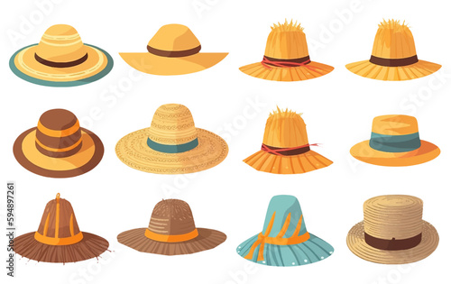 set vector illustration of summer hat for wearing on beach isolate on white